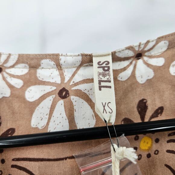 Spell & The Gypsy Boho Romper Brown Daisy Chain Floral Ruffle NWT Sz XS - Picture 5 of 8